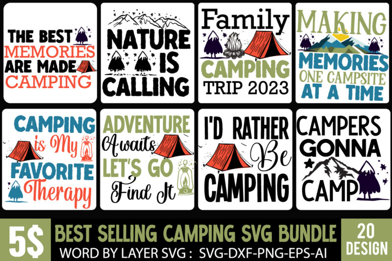 Camping T-Shirt Design Bundle,20 Camping T-Shirt Design, Camping Sublimation Png, Camper Sublimation, Camping Png, Life Is Better Around The Campfire Png, Commercial Use ,Camping PNG Bundle, Camping Quote PNG, Camping