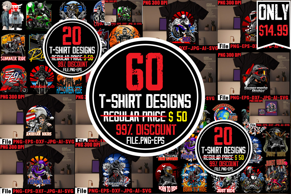 Motorcycle T-shirt Bundle,60 T-shirt Bundle,Big Sell Design,on sell ...