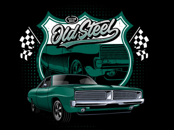 Emerald rush: green muscle car vector illustration