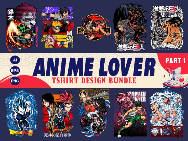 Populer anime lover tshirt design bundle illustration part 1