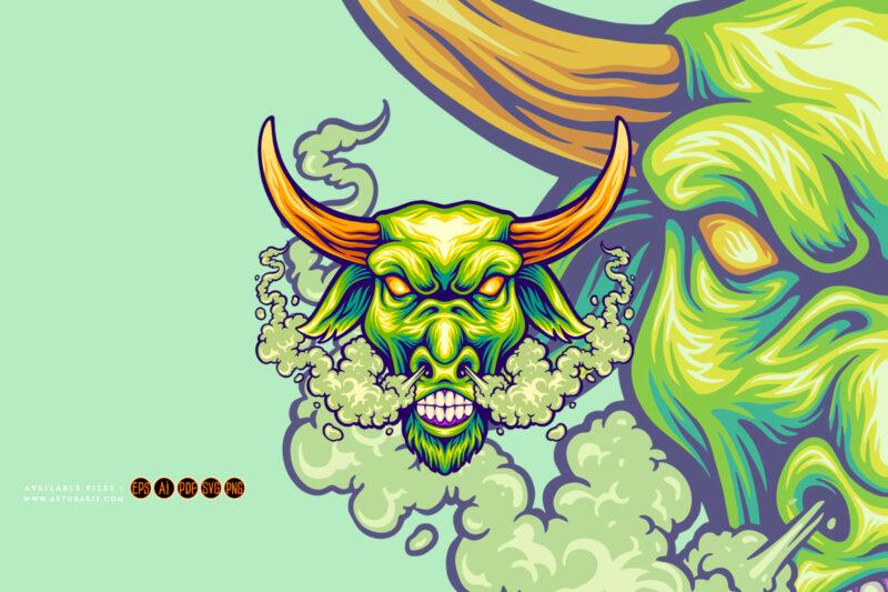 Aggressive bull head with fierce eyes powerful illustrations