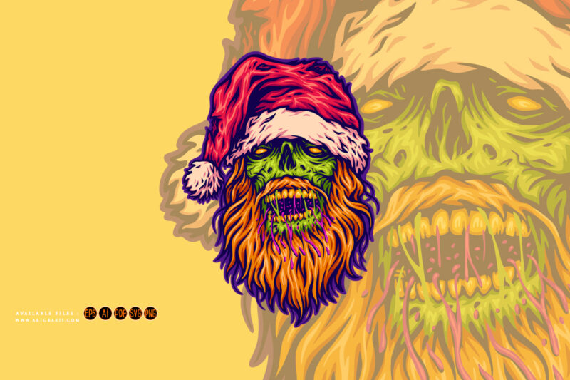 Zombie Santa with frightening appearance christmas nightmare illustration