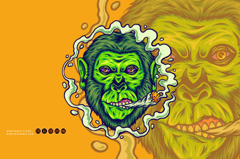 Gorilla king puffs weed joint cannabis strains illustrations