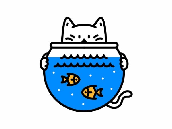 Fish bowl cat t shirt graphic design