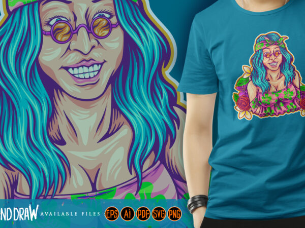 Boho beauty girl flower power hippie t shirt template Boho beauty girl flower power hippie t shirt template
