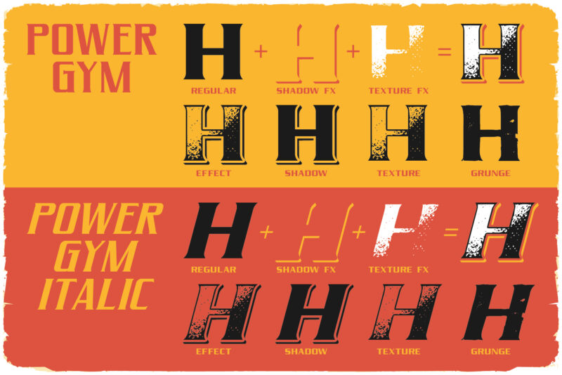 Power Gym 10 editable t-shirt designs with unique font