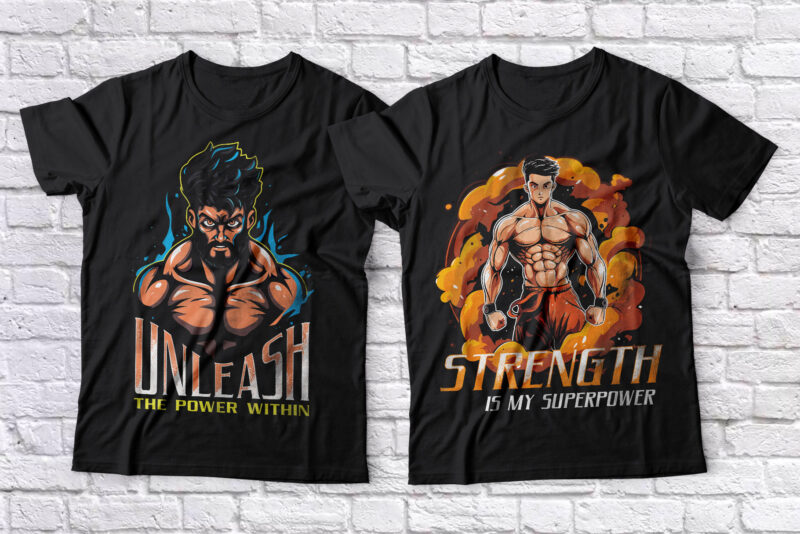 Power Gym 10 editable t-shirt designs with unique font