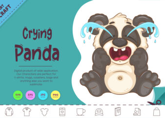 Cartoon Crying Panda. Animal Art.
