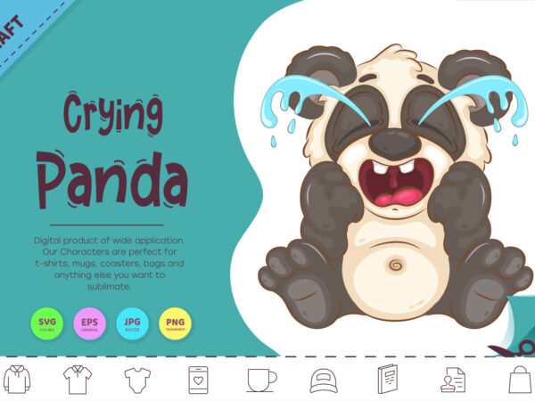 Cartoon crying panda. animal art. t shirt vector file