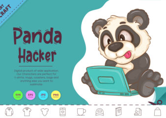 Cartoon Panda Hacker. Clipart.