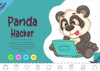 Cartoon Panda Hacker. Clipart. t shirt vector file