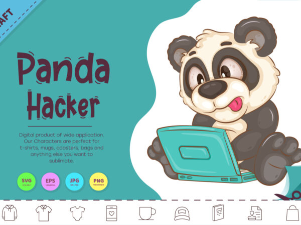 Cartoon panda hacker. clipart. t shirt vector file