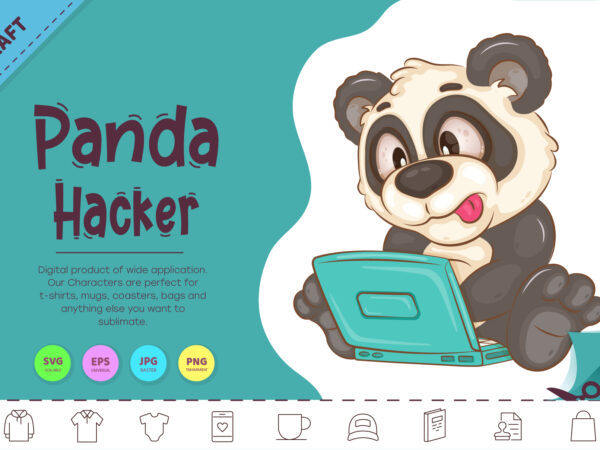 Cartoon panda hacker. clipart. t shirt vector file Cartoon panda hacker. clipart. t shirt vector file