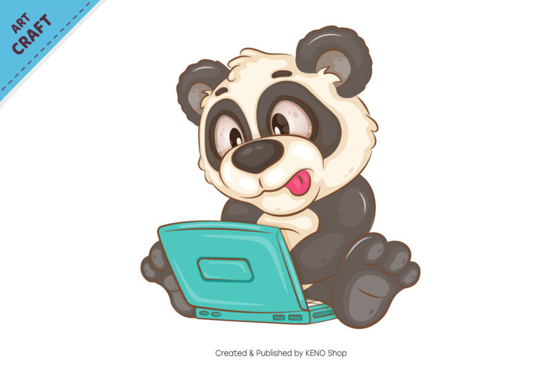 Cartoon Panda Hacker. Clipart.