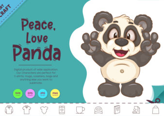 Cartoon Panda Peace, Love. Clipart.