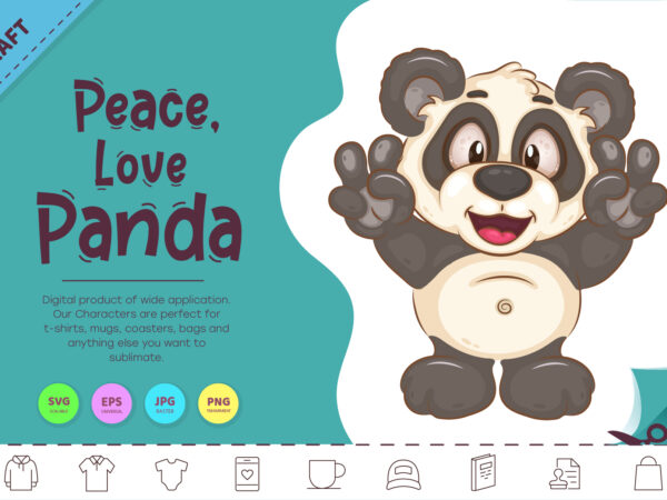 Cartoon Panda Peace, Love. Clipart. t shirt vector file
