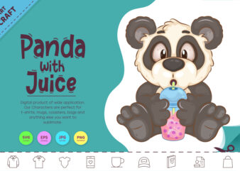 Cartoon Panda with Juice. Clipart. t shirt vector file