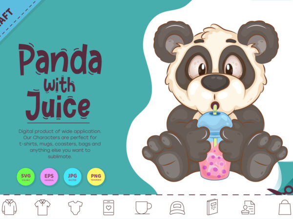 Cartoon Panda with Juice. Clipart. t shirt vector file