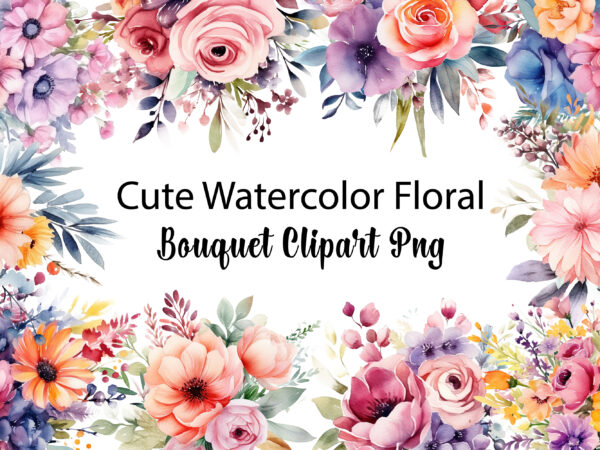 Watercolor floral bouquet clipart t shirt design for sale