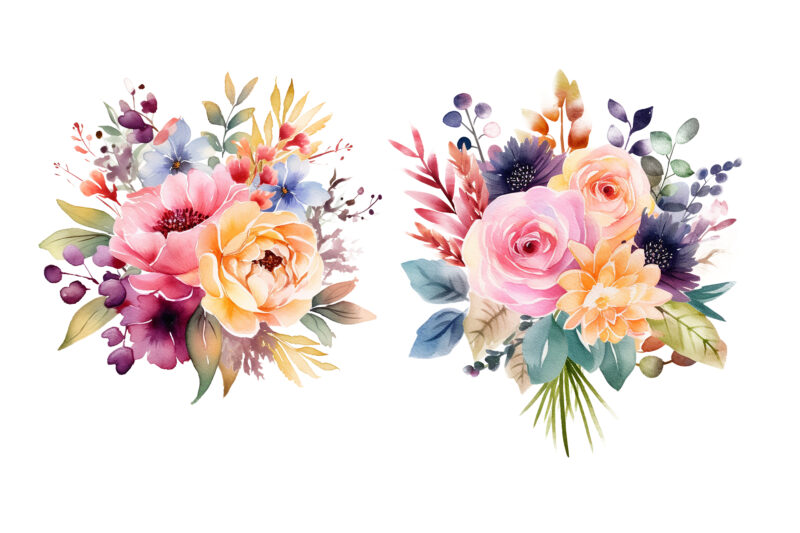 Cute Watercolor Floral Bouquet Clipart