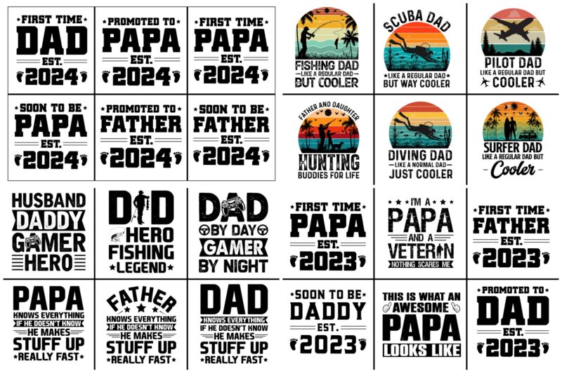 Dad Papa Daddy Father’s Day T-Shirt Design Svg Bundle