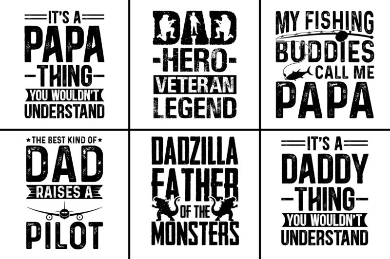 Dad Papa Daddy Father’s Day T-Shirt Designs SVG Bundle