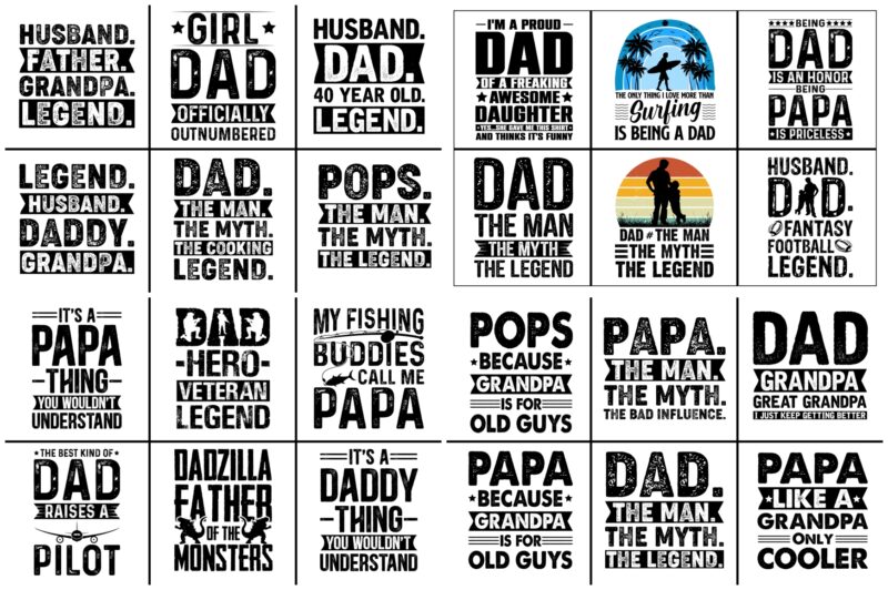 Dad Papa Daddy Father’s Day T-Shirt Designs SVG Bundle