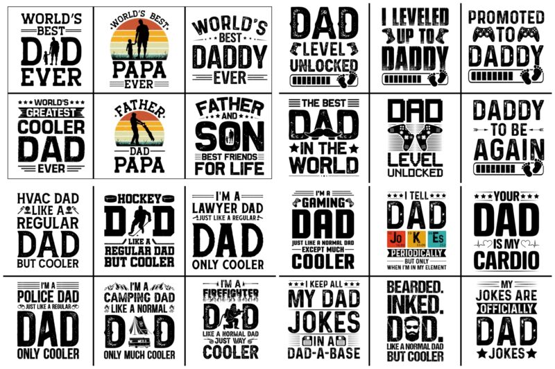 Dad Papa Daddy Father’s Day T-Shirt Designs SVG Bundle