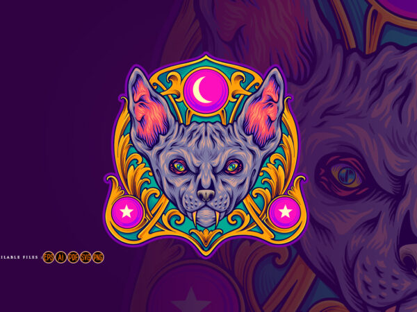 Divine feline sphynx cat god head t shirt vector illustration