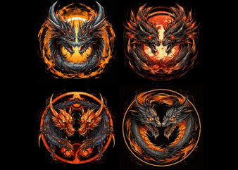 Dragon two head and Fire circle t shirt design graphic bundles, Dragon best seller t shirt design, Dragon PNG file design