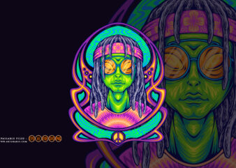dreadlock alien dressing hippie with nouveau background illustrations t shirt vector illustration