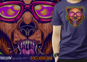 Edgy bear head wearing stylish sunglasses illustration