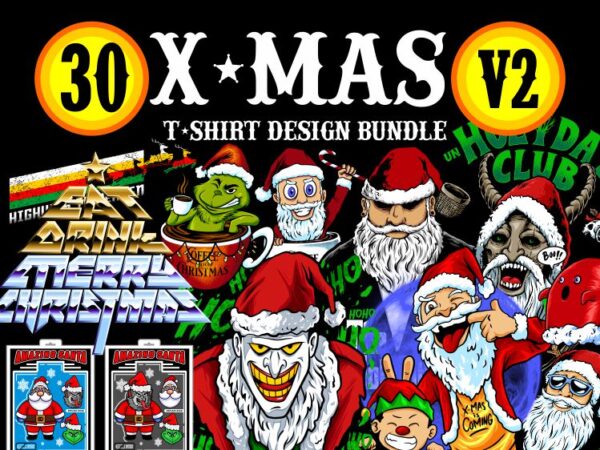 30 x-mas tshirt design bundles vol.2 populer santa illustration