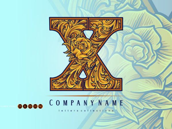 Floral monogram alphabet x elegant engraved ornament t shirt graphic design