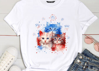 Funny Three Cat 4th Of July American Flag Patriotic Cat PC t shirt graphic design