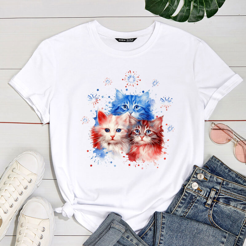 Funny Three Cat 4th Of July American Flag Patriotic Cat PC