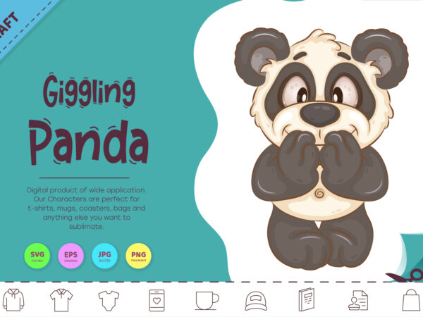 Giggling cartoon panda. clipart. t shirt design template