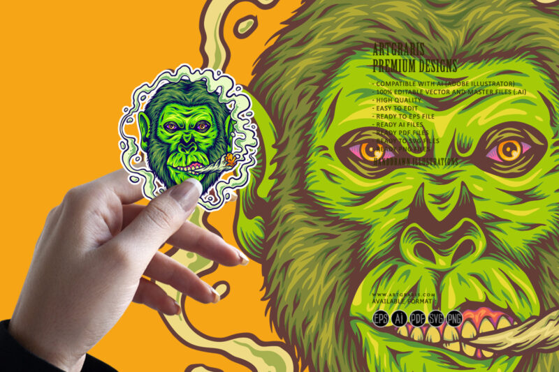 Gorilla king puffs weed joint cannabis strains illustrations