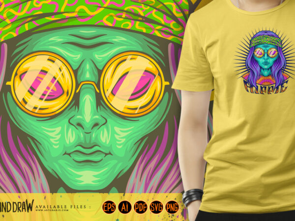 Hippie aliens dressing bohemian flower power illustrations graphic t shirt