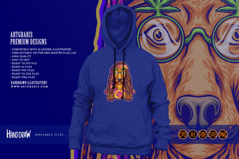 Dreadlock dog breeds fashion hippie lifestyle illustrations