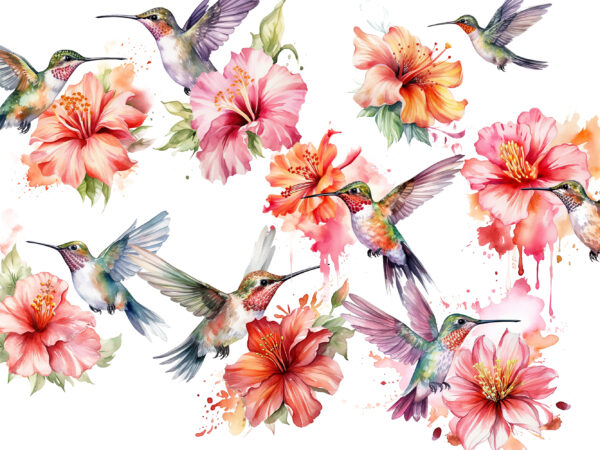 Hummingbird, tropical bird, watercolor flower, wildlife, clip art, painting, art, tropical, colourful, print, drawing, decoration, pink, isolated illustration, beauty, composition, collection, greeting, multicolor, lovely, lettering, scrapbooking, wedding, flying, graphic, jungle,