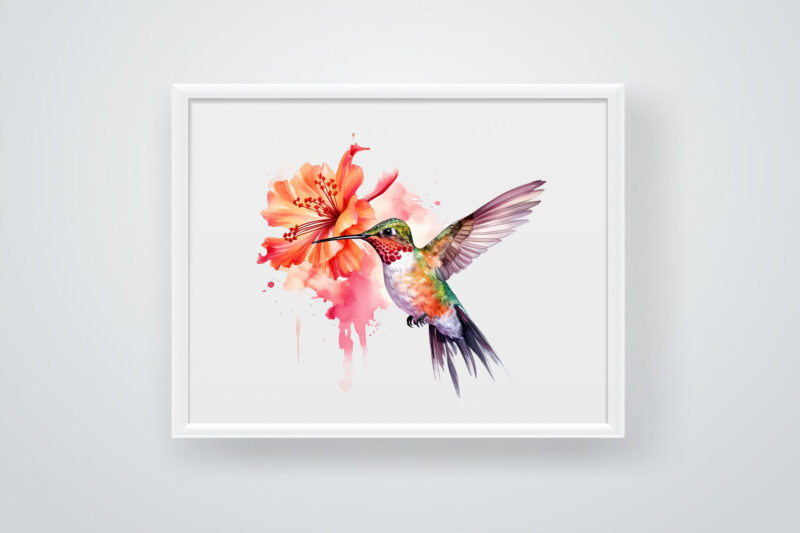 Hummingbird, Tropical bird, Watercolor flower, Wildlife, Clip art, Painting, Art, Tropical, Colourful, Print, Drawing, Decoration, Pink, Isolated illustration, Beauty, Composition, Collection, Greeting, Multicolor, Lovely, Lettering, Scrapbooking, Wedding, Flying, Graphic, Jungle,