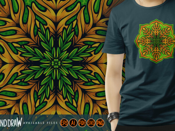 Intricate mandala patterns with floral decorations t shirt design for sale