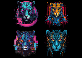 Leopard cyberpunk t shirt design graphic bundles, Leopard best seller tshirt design, Leopard PNG file design
