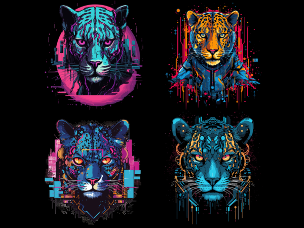 Leopard cyberpunk t shirt design graphic bundles, leopard best seller tshirt design, leopard png file design