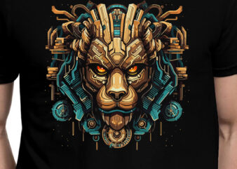 Lion head mecha t shirt design graphic, Lion head best seller tshirt design