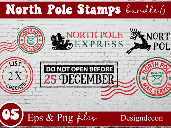 North pole rubber stamps mini bundle, post stamp designs set, santa stamp design collection, north pole stickers, christmas logo, reindeer express special delivery badge, shipping labels, santa’s mail, post stamp