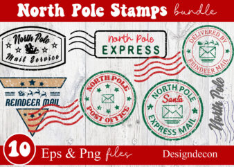 North pole rubber stamps bundle, post stamp designs set, santa stamp design collection, north pole stickers, christmas logo, reindeer express special delivery badge, shipping labels, santa’s mail, post stamp sticker