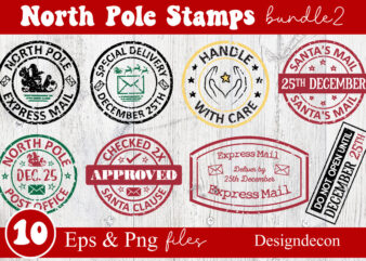 North Pole Rubber Stamps Bundle, Post stamp designs set, Santa Stamp design collection, North pole stickers, Christmas logo, Reindeer Express special Delivery Badge, Shipping labels, Santa’s Mail, Post stamp Sticker