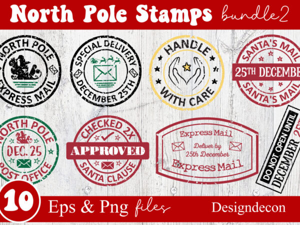 North pole rubber stamps bundle, post stamp designs set, santa stamp design collection, north pole stickers, christmas logo, reindeer express special delivery badge, shipping labels, santa’s mail, post stamp sticker